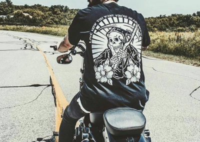 Screen Printed shirt on motorcycle